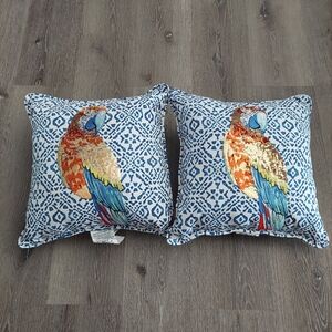 ALLEN + ROTH SEQUIN EMBROIDERED PARROT INDOOR/OUTDOOR PILLOWS (2) Set Of Two